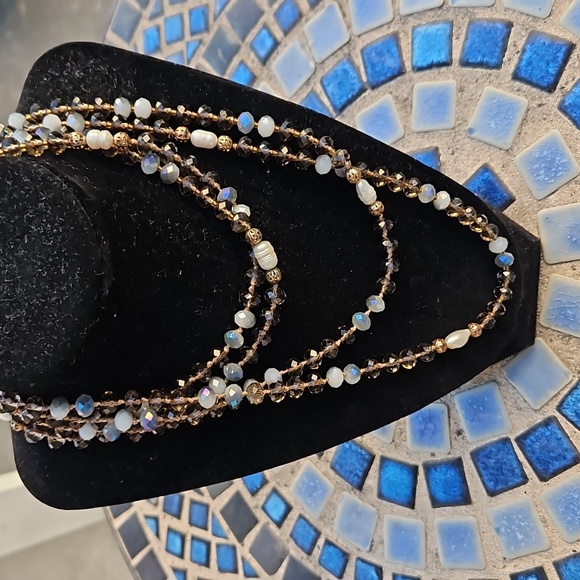 Glass Beaded Real Pearl Necklace - Picture 2 of 4